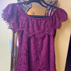 SOLD Burgundy Lace Off Sholder Top Blouse